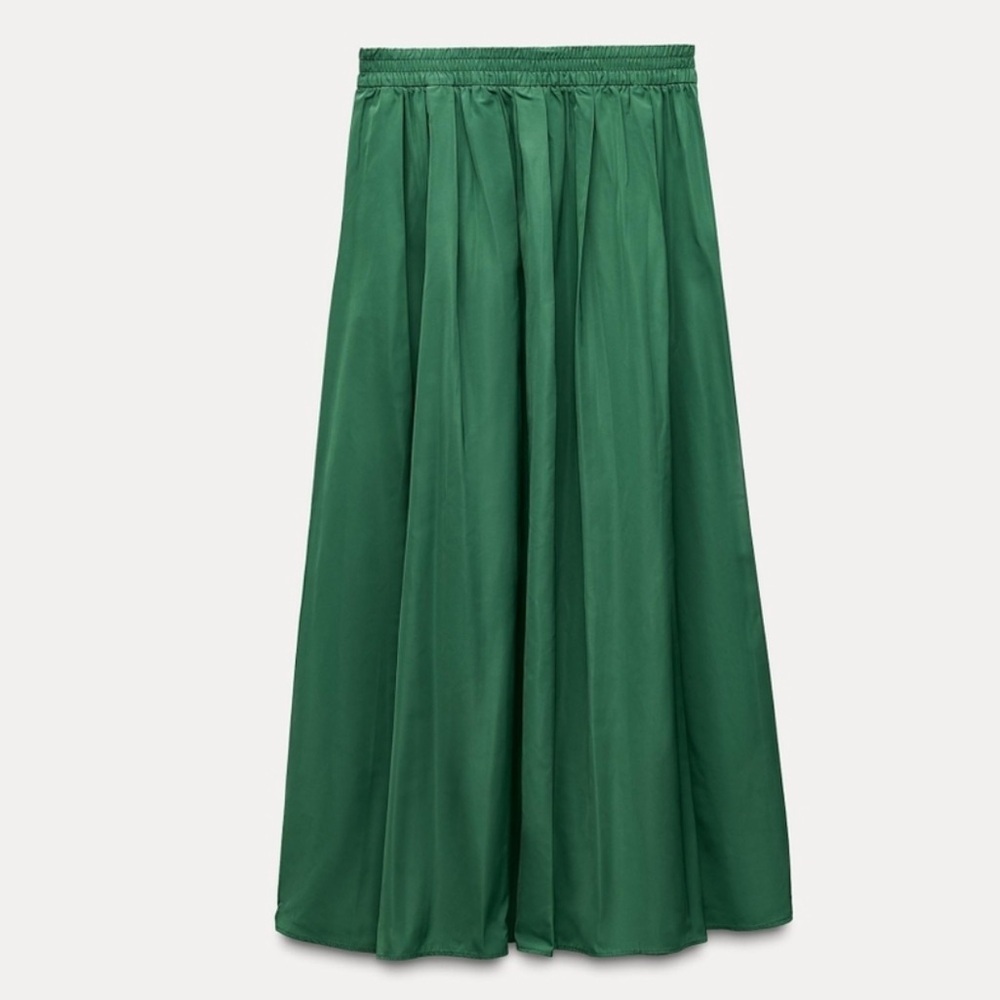 ZARA Maxi Skirt Voluminous Green Women XS-S Pull On Nylon Pocket New 2731/062 - Picture 3 of 10